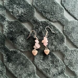 Pink and Silver Heart Drop Earrings